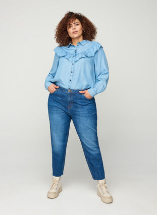Cropped Mom Fit Mille Jeans mit lockerer Passform, Blue denim, Model image number 2