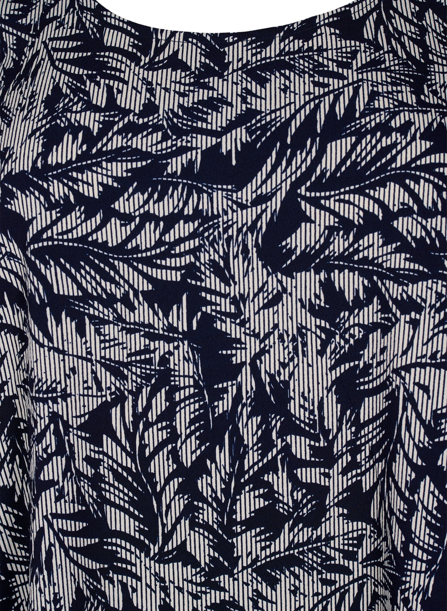 Zizzi FLASH &ndash; Kurz&auml;rmelige Bluse mit Print, Off White Blue Leaf, Packshot image number 2