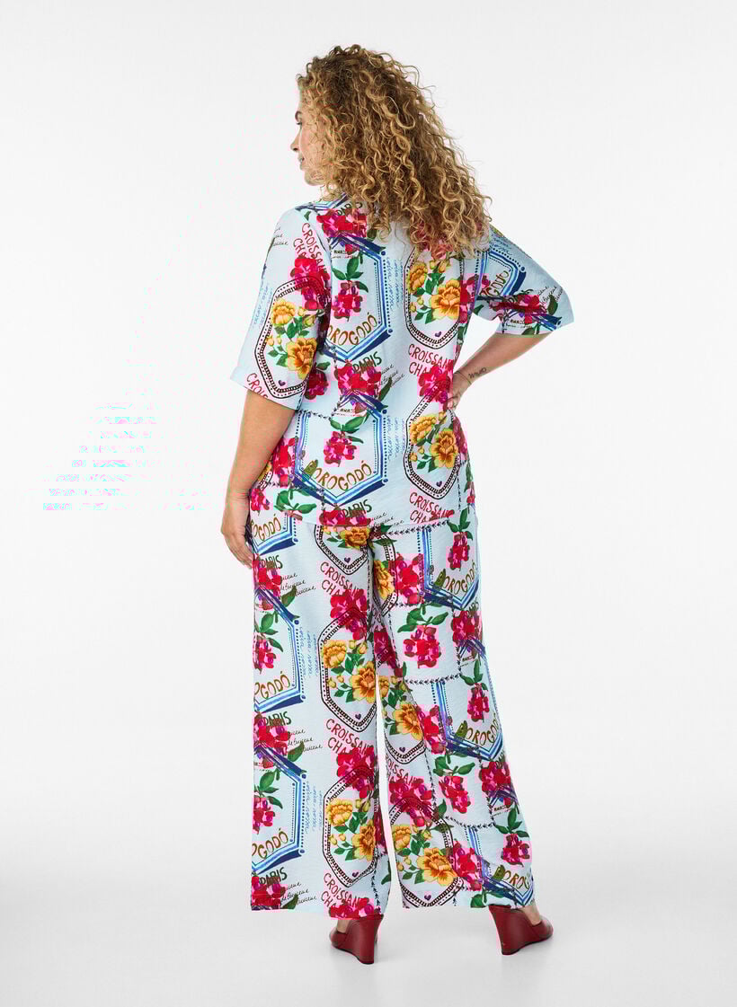 Hose mit geradem Bein in farbenfrohem Print, Blau, Model image number 1