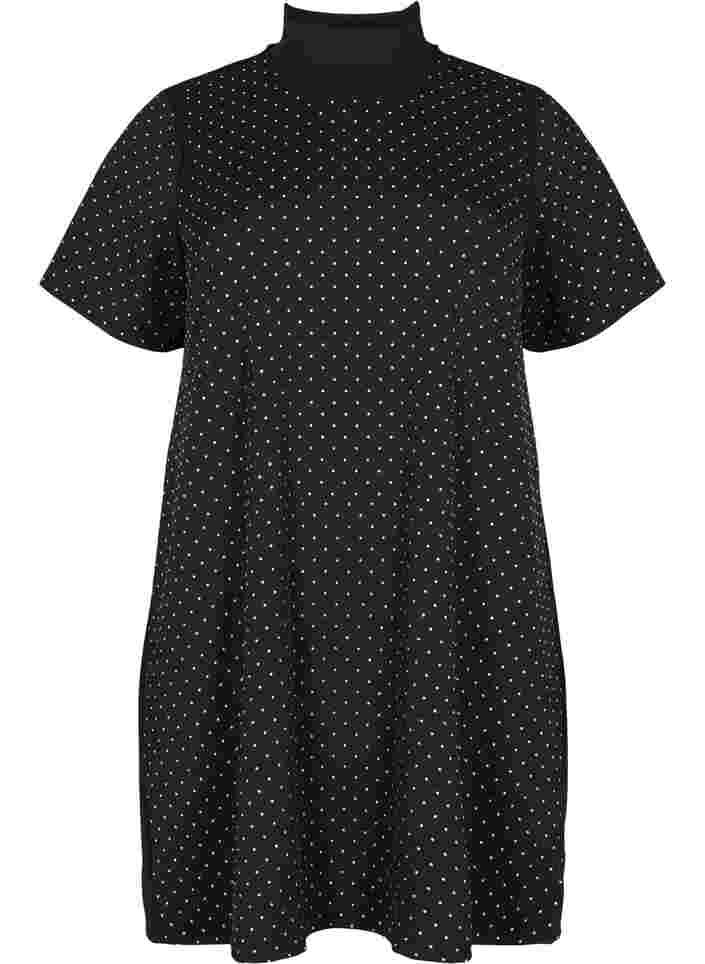 Kurzärmeliges Kleid mit Strasssteinen, Black, Packshot image number 0