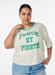 Boxy T-Shirt mit Streifen und Statement-Print, Vanille, Model image number 0