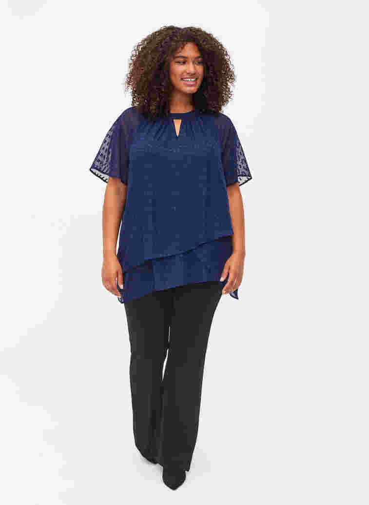 Bluse mit 2/4 Ärmeln aus gemustertem Chiffon, Evening Blue, Model image number 3