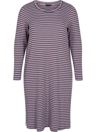 Gestreiftes Kleid mit Schlitz, Mahogany/Navy Stripe, Packshot image number 0