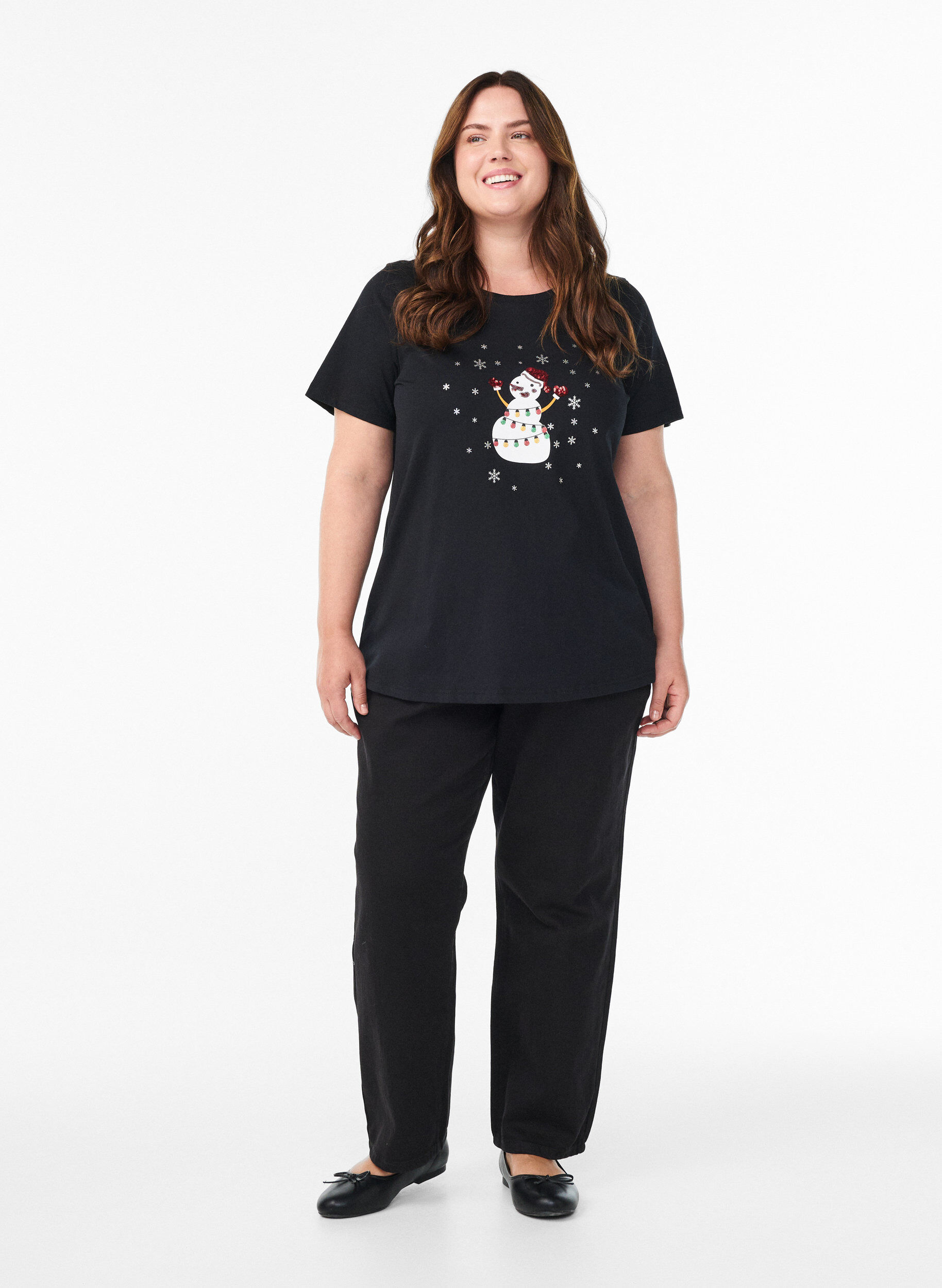 Zizzi Weihnachts-T-Shirt aus Bio-Baumwolle, Schwarz, Model image number 1