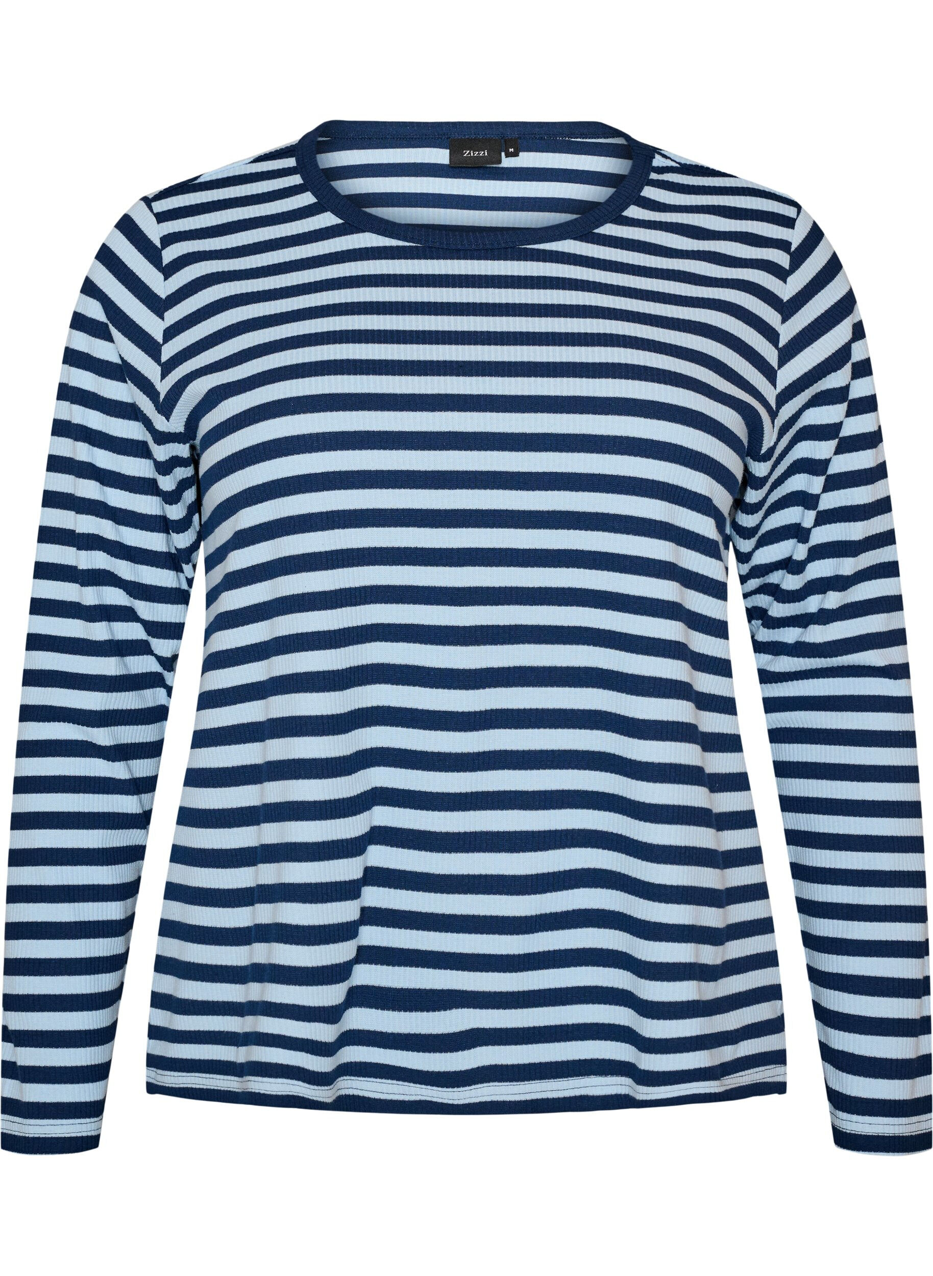 ZizziLang&auml;rmeliges Nachtoberteil aus geripptem Jersey mit Streifen, Blau, Packshot image number 0