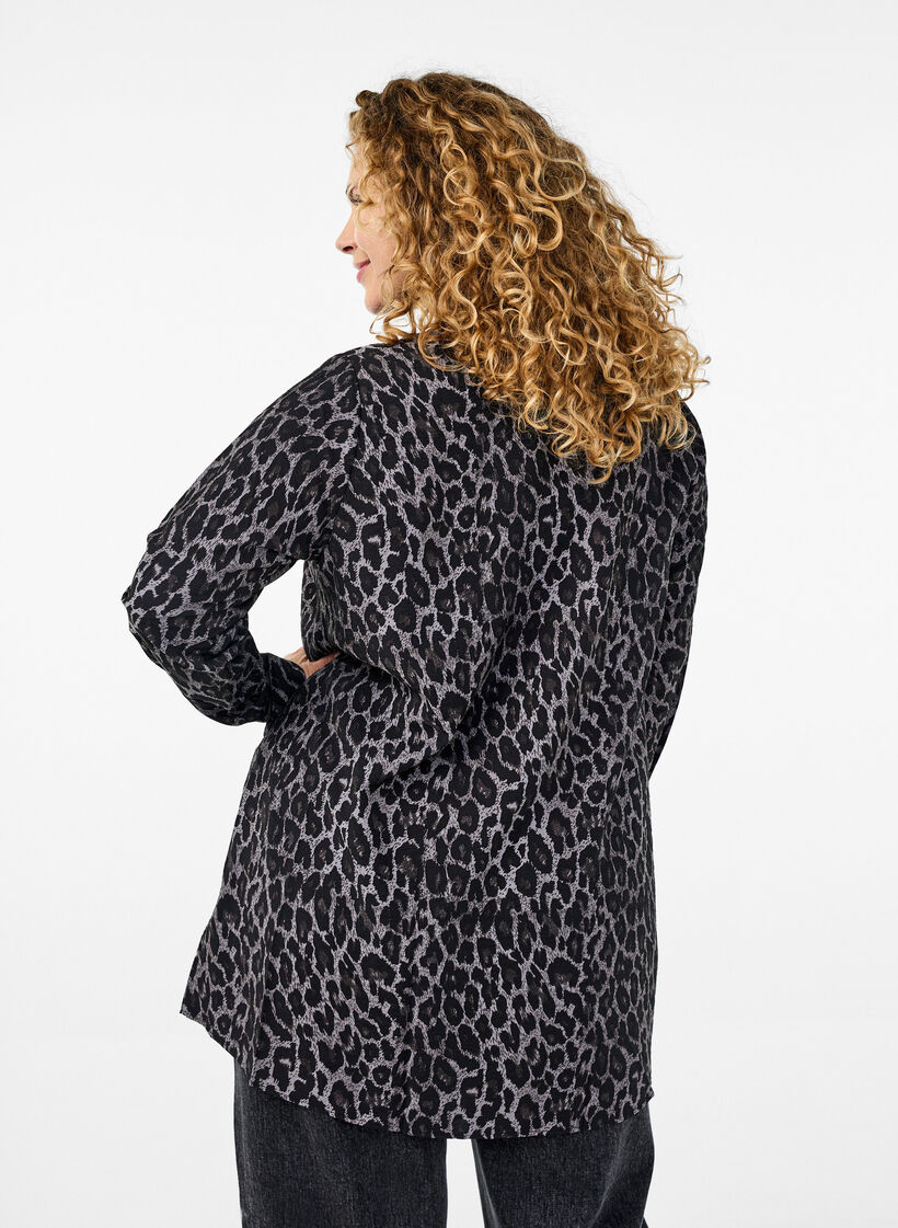 Lange Bluse mit Leopardenmuster, Grau, Model image number 2