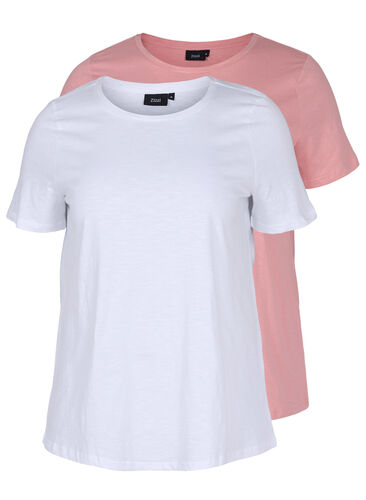 2er Pack kurzarm T-Shirts aus Baumwolle, Bright White/Blush, Packshot image number 0