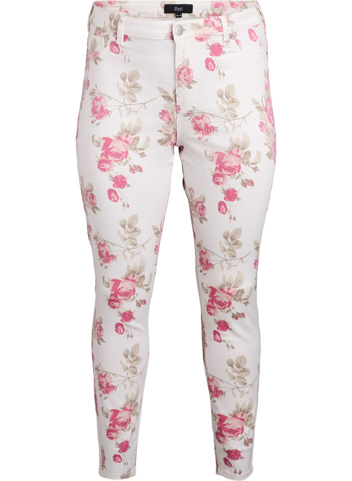 Super-schmale Amy Jeans mit Blumenprint, Vanille, Packshot image number 0