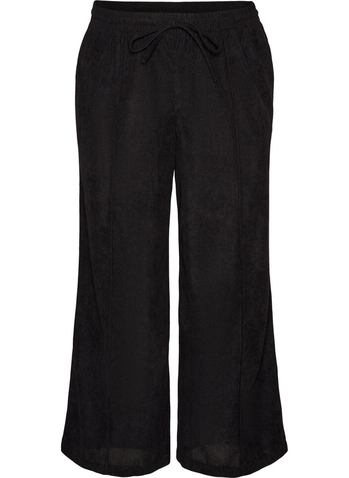 Cordhose mit weitem Bein und hoher Taille, Schwarz, Packshot image number 0
