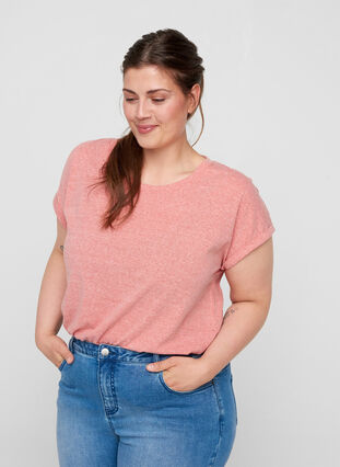 Meliertes T-Shirt aus Baumwolle, Faded Rose melange, Model image number 0