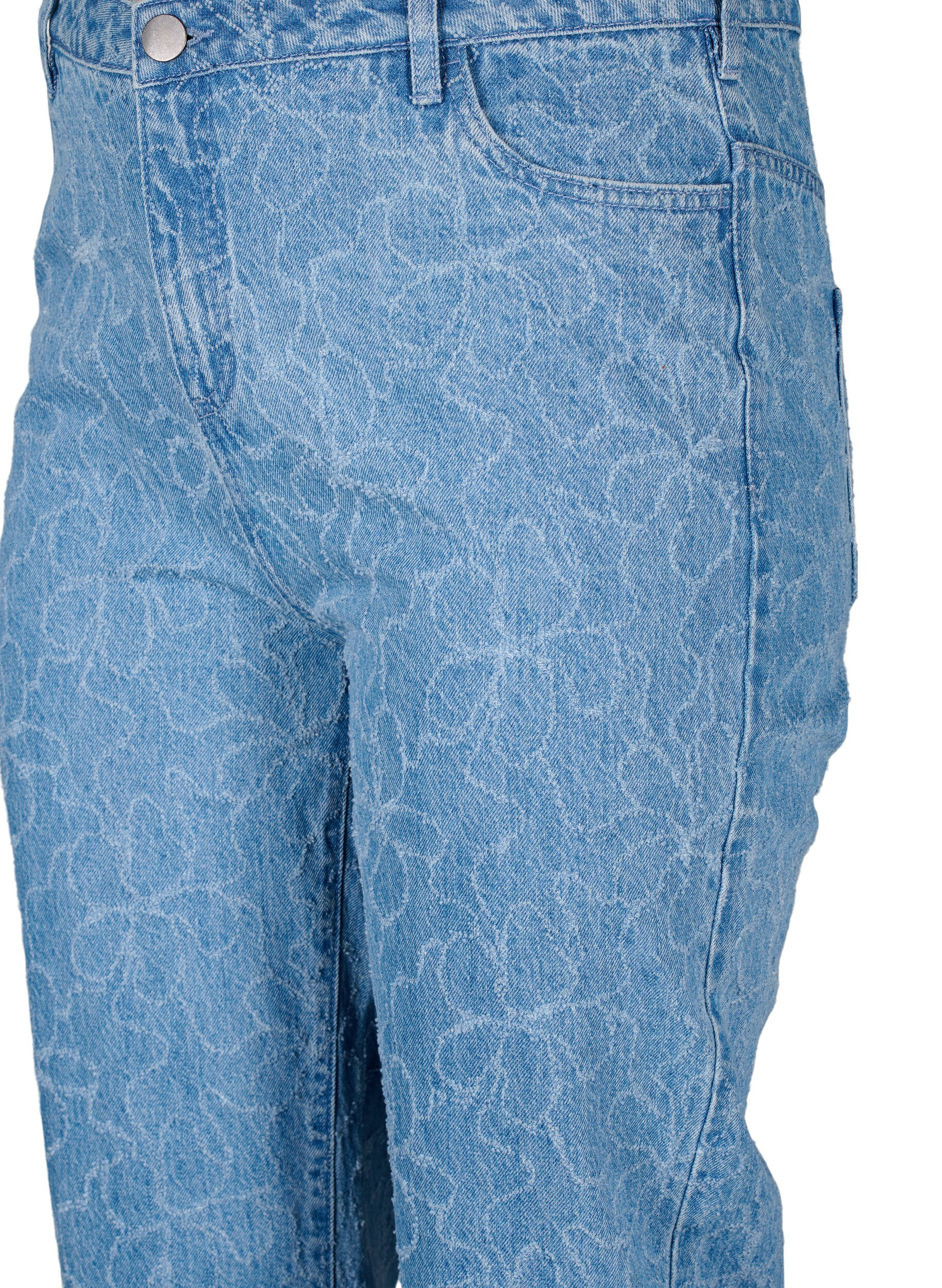 Zizzi Gemma Jeans mit hoher Taille und gebl&uuml;mtem Muster, Blau, Packshot image number 2