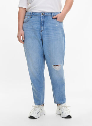 Mille Mom-Fit-Jeans mit Destroyed-Effekt, Light Blue, Model image number 2