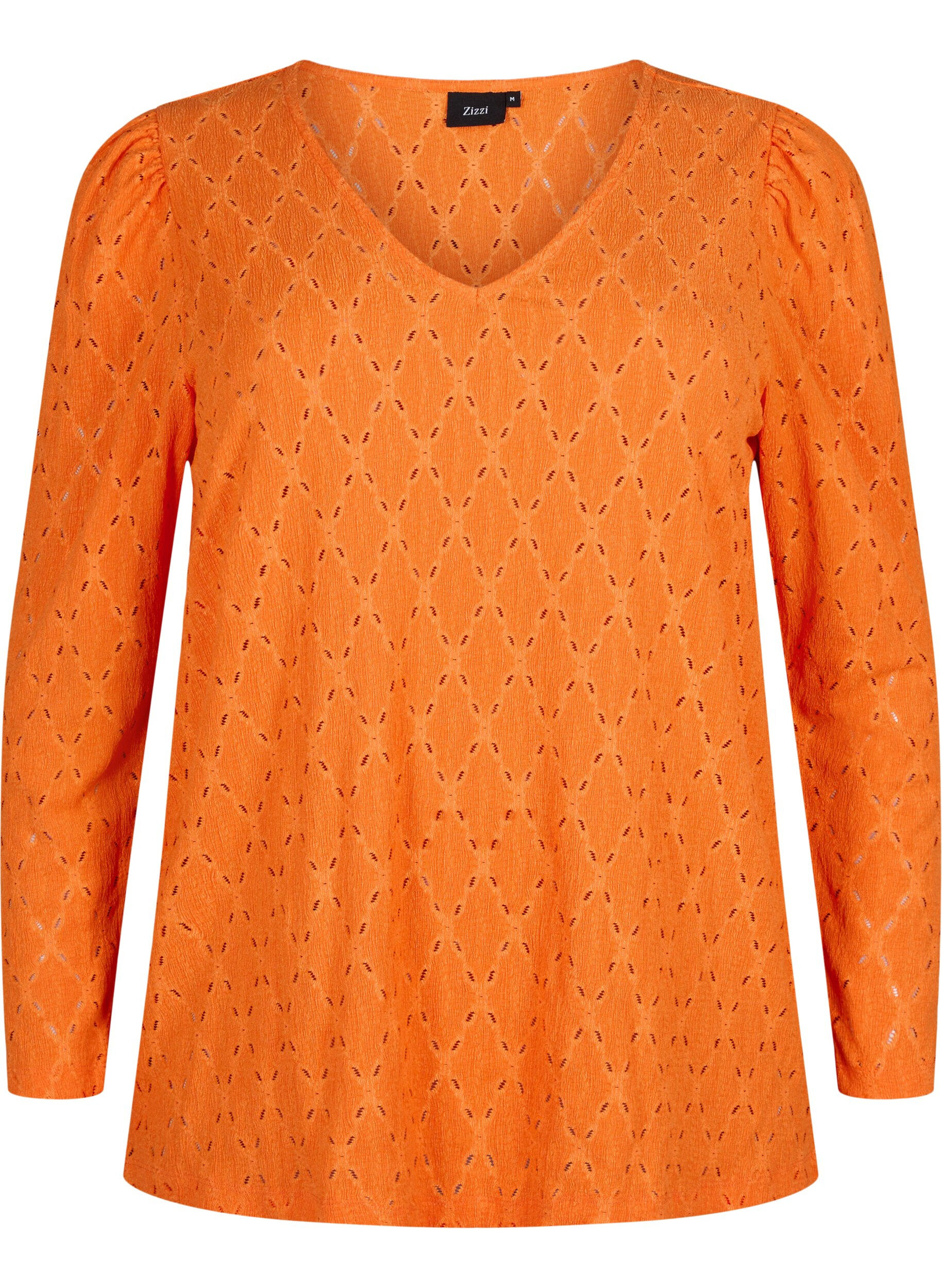 Zizzi Bluse mit V-Ausschnitt und Lochmuster, Carrot, Packshot image number 0