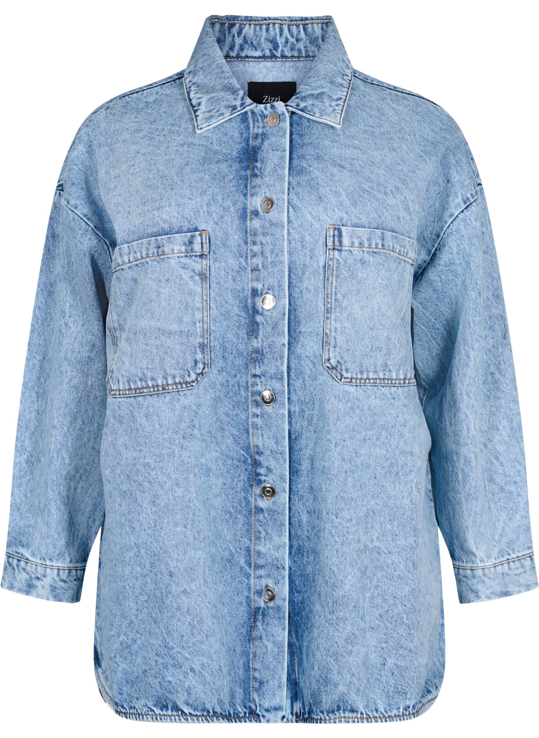 Zizzi Locker sitzende Jeansjacke mit Kn&ouml;pfen, Light blue denim, Packshot image number 0