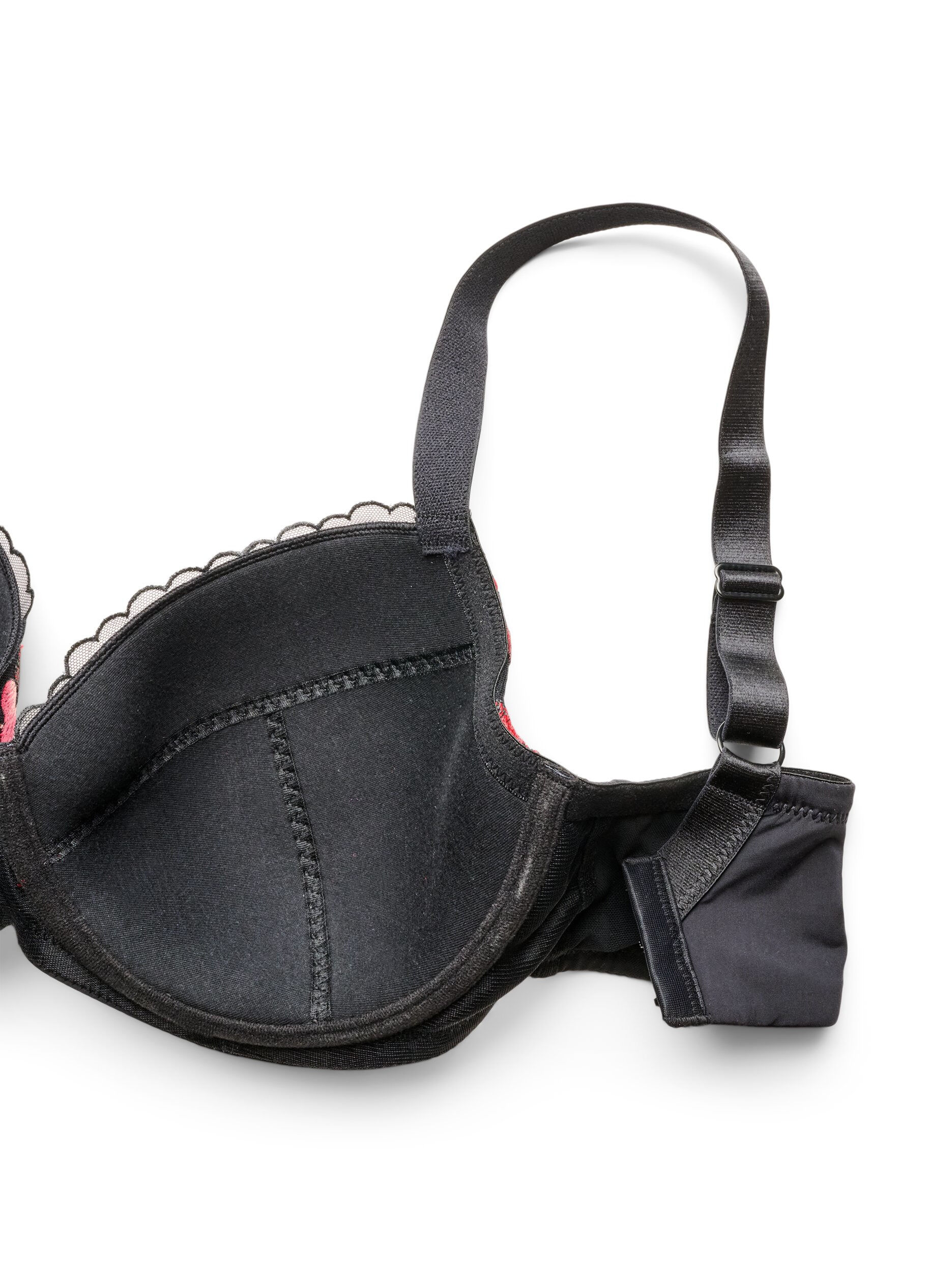 ZizziGepolsterter B&uuml;gel-BH mit gebl&uuml;mter Stickerei, Schwarz, Packshot image number 3