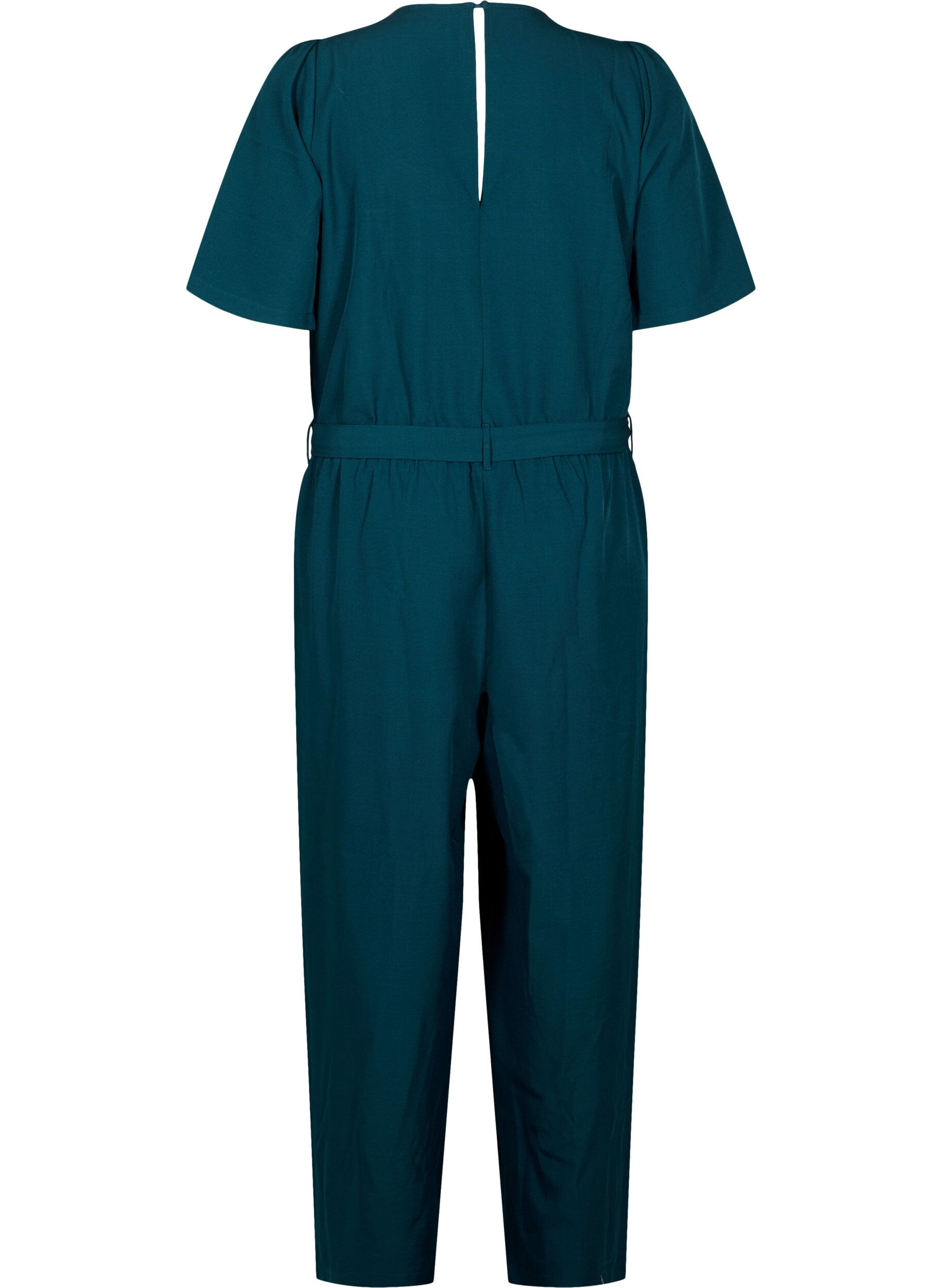 Zizzi Jumpsuit mit G&uuml;rtel und kurzen &Auml;rmeln, Sea Moss Melange, Packshot image number 1