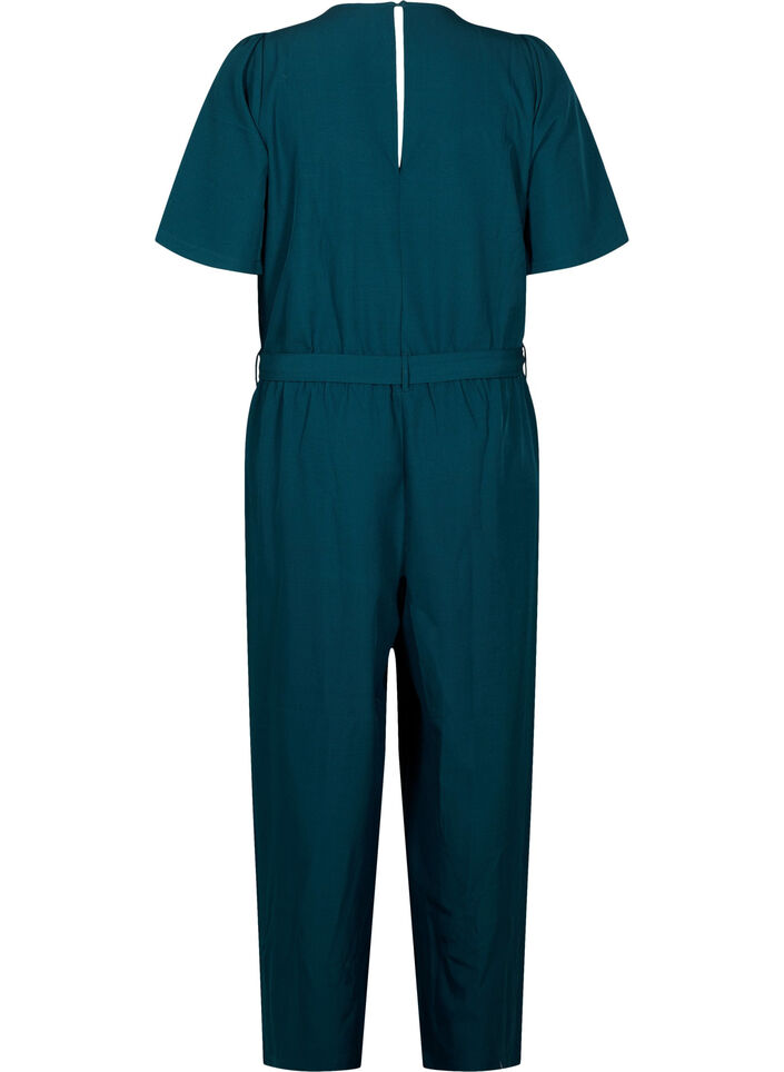 Jumpsuit mit Gürtel und kurzen Ärmeln, Sea Moss Melange, Packshot image number 1