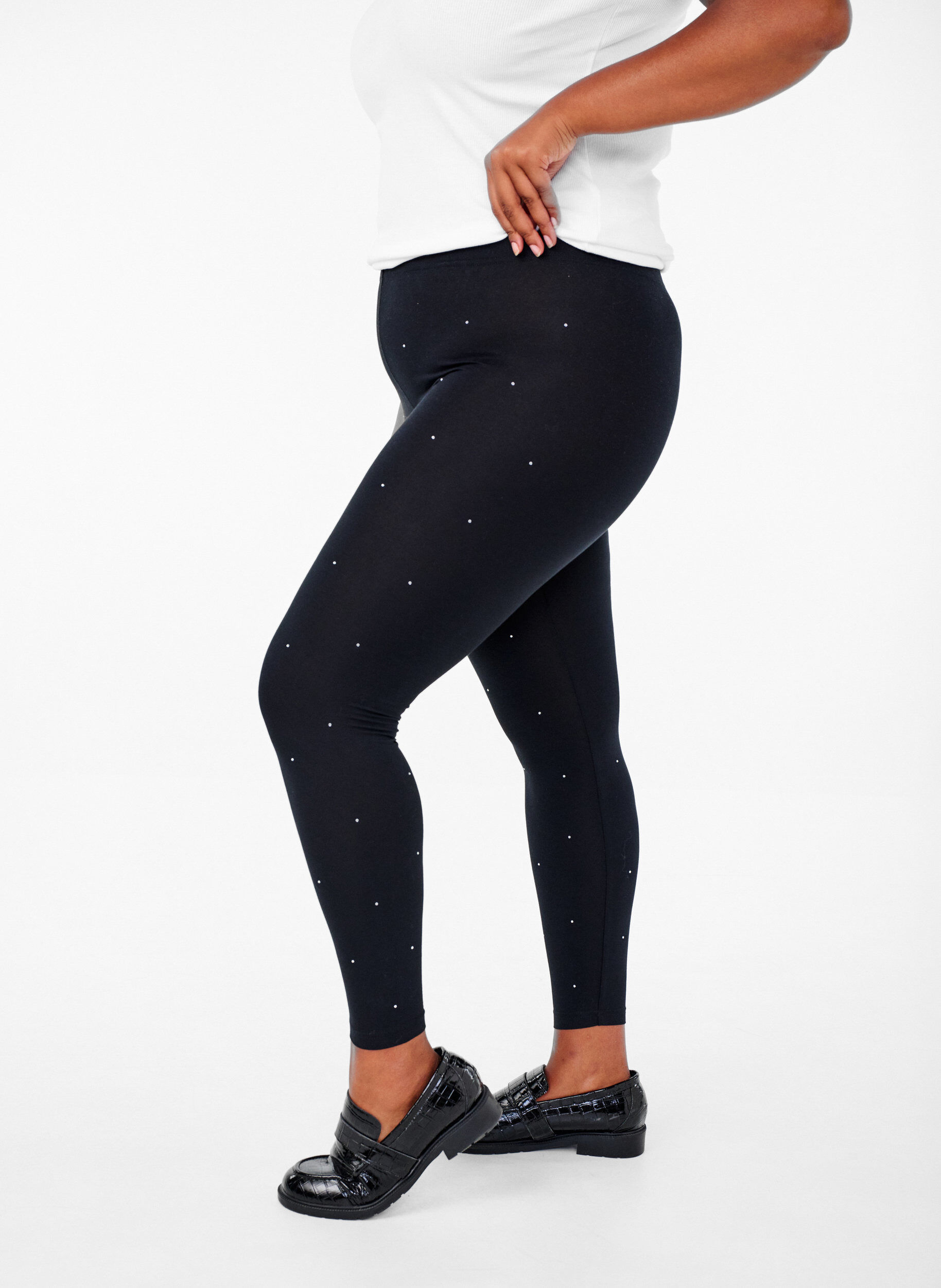 Zizzi Leggings aus Viskose mit Strasssteinen, Black, Model image number 0