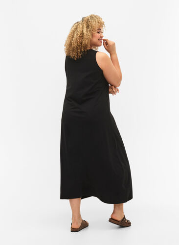 Ärmelloses Kleid aus Baumwolle mit A-Linie, Black, Model image number 1
