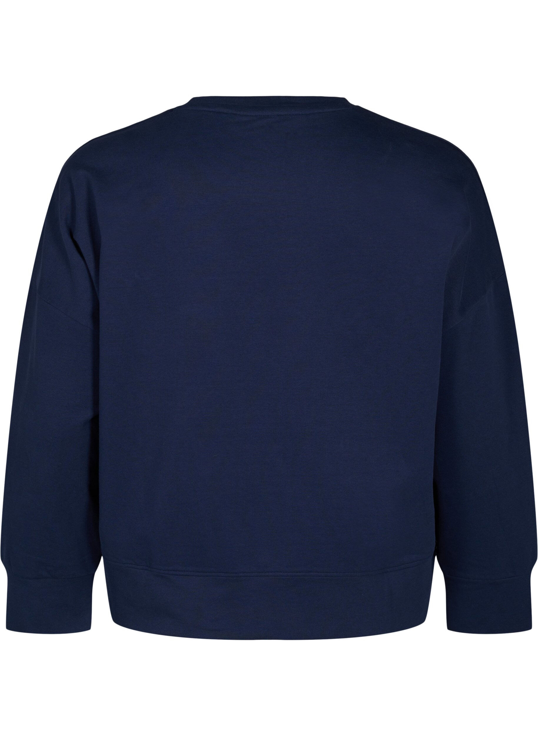 Zizzi Sweatshirt mit gepr&auml;gtem Textdesign, Blau, Packshot image number 1