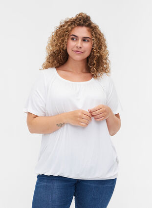Kurzarm T-Shirt aus Viskose mit Gummibund, Bright White, Model image number 0