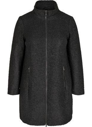 Mantel mit Wolle und Reißverschluss, Black, Packshot image number 0