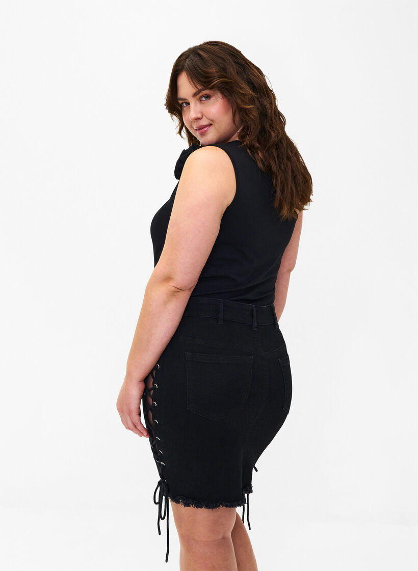 Kurzer Jeansrock mit Schnürung, Black, Model image number 1