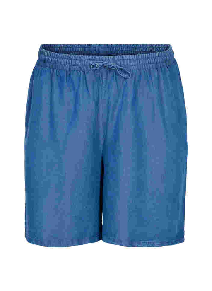 Shorts mit lockerer Passform, Bindeschnüren und Taschen, Blue denim, Packshot image number 0