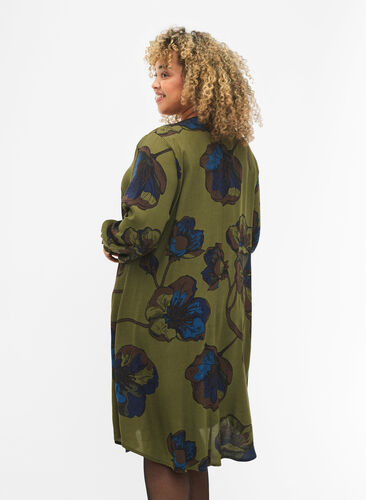 Kleid aus Viskose mit Print, Green Big Flower, Model image number 1