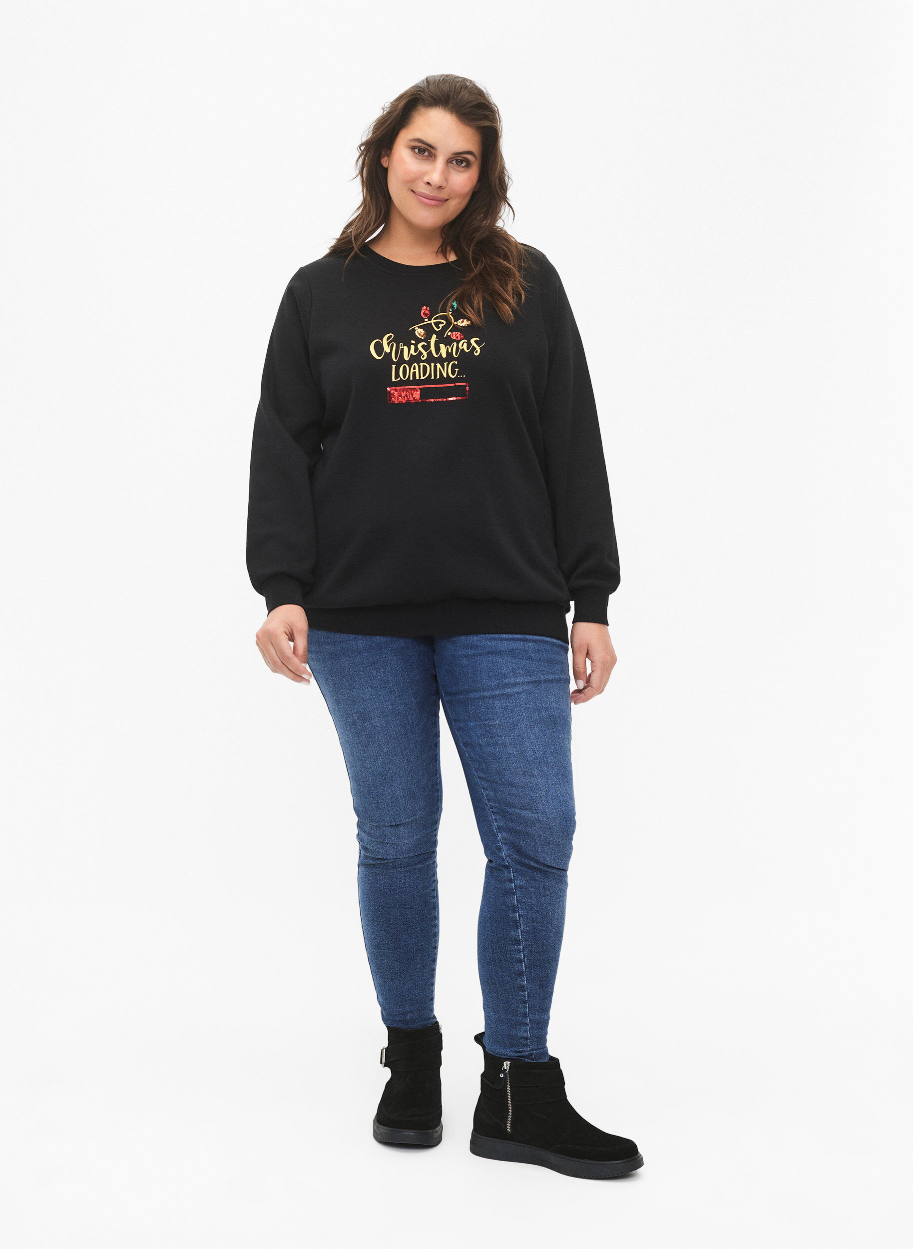 Zizzi Weihnachts-Sweatshirt, Black LOADING, Model image number 3