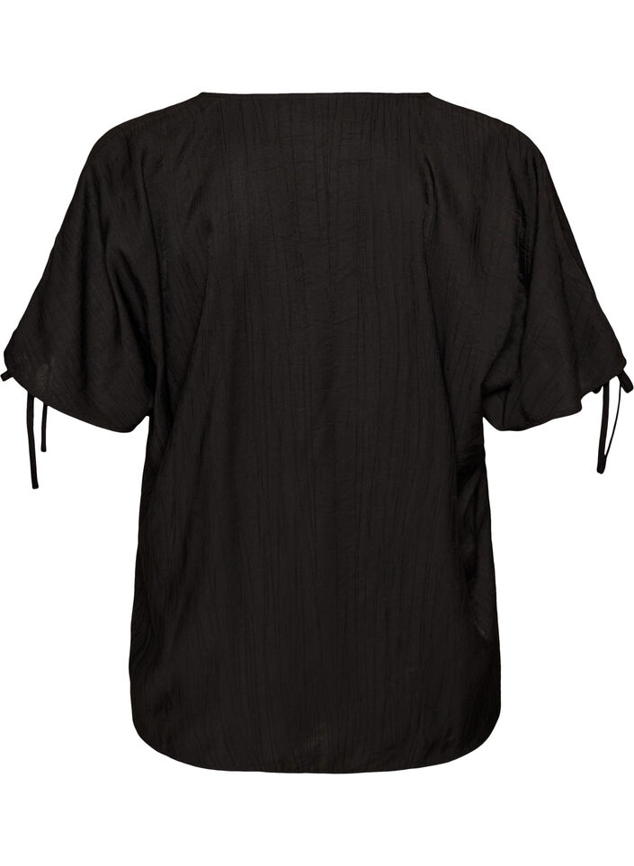 Bluse aus Viskose mit gerafften &Auml;rmeln, Schwarz, Packshot image number 1