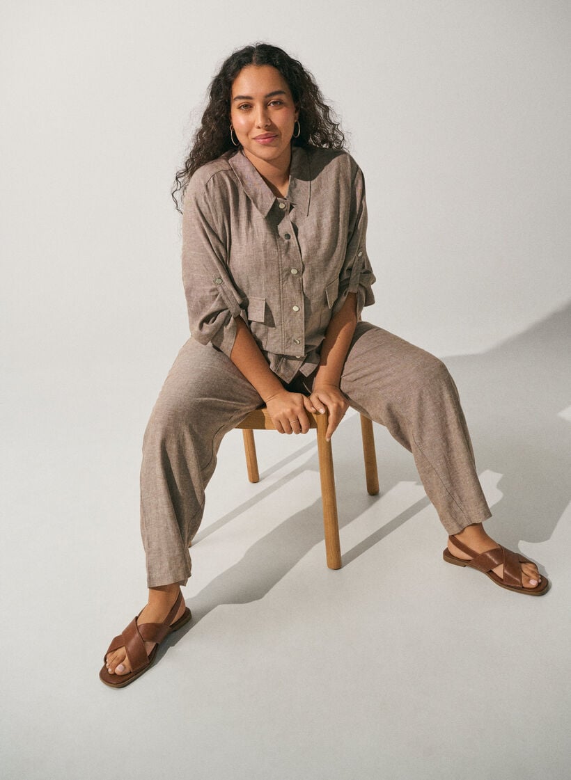 Hemdbluse aus Leinen und Viskose mit verstellbarer Taille, Braun, Image image number 0