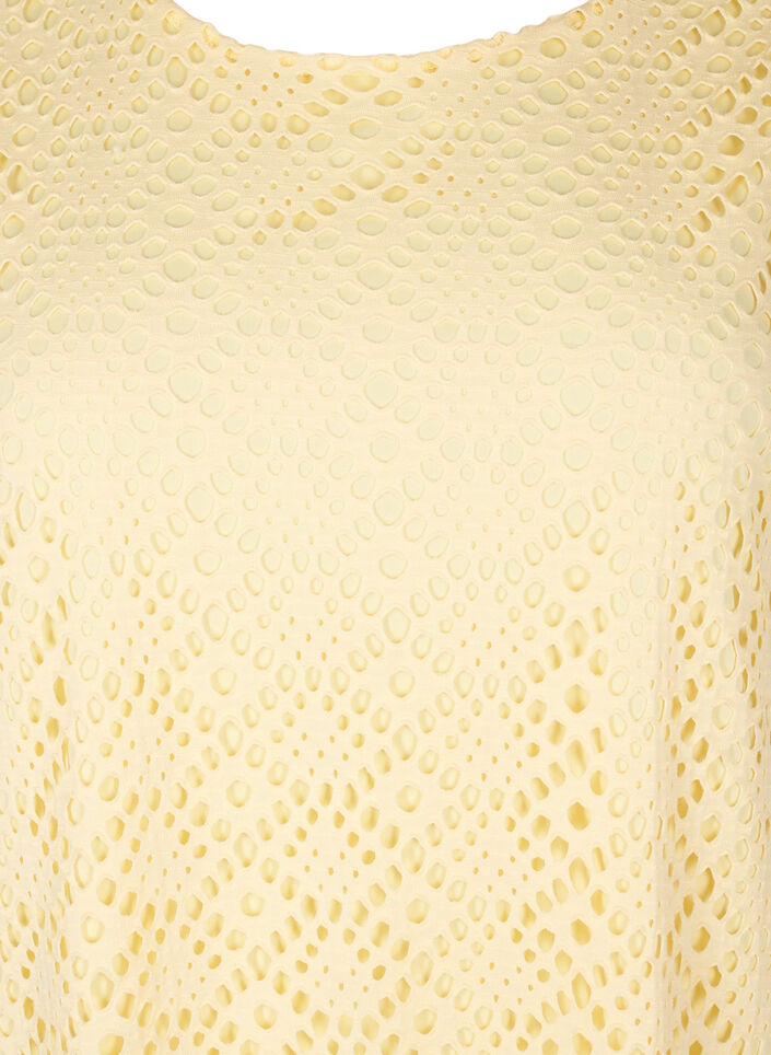 Knielanges Kleid mit Lochmuster und kurzen Ärmeln, Gelb, Packshot image number 2