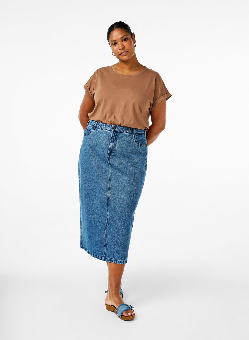 Kurz&auml;rmliges T-Shirt aus einer Baumwollmischung, Braun, Model image number 1