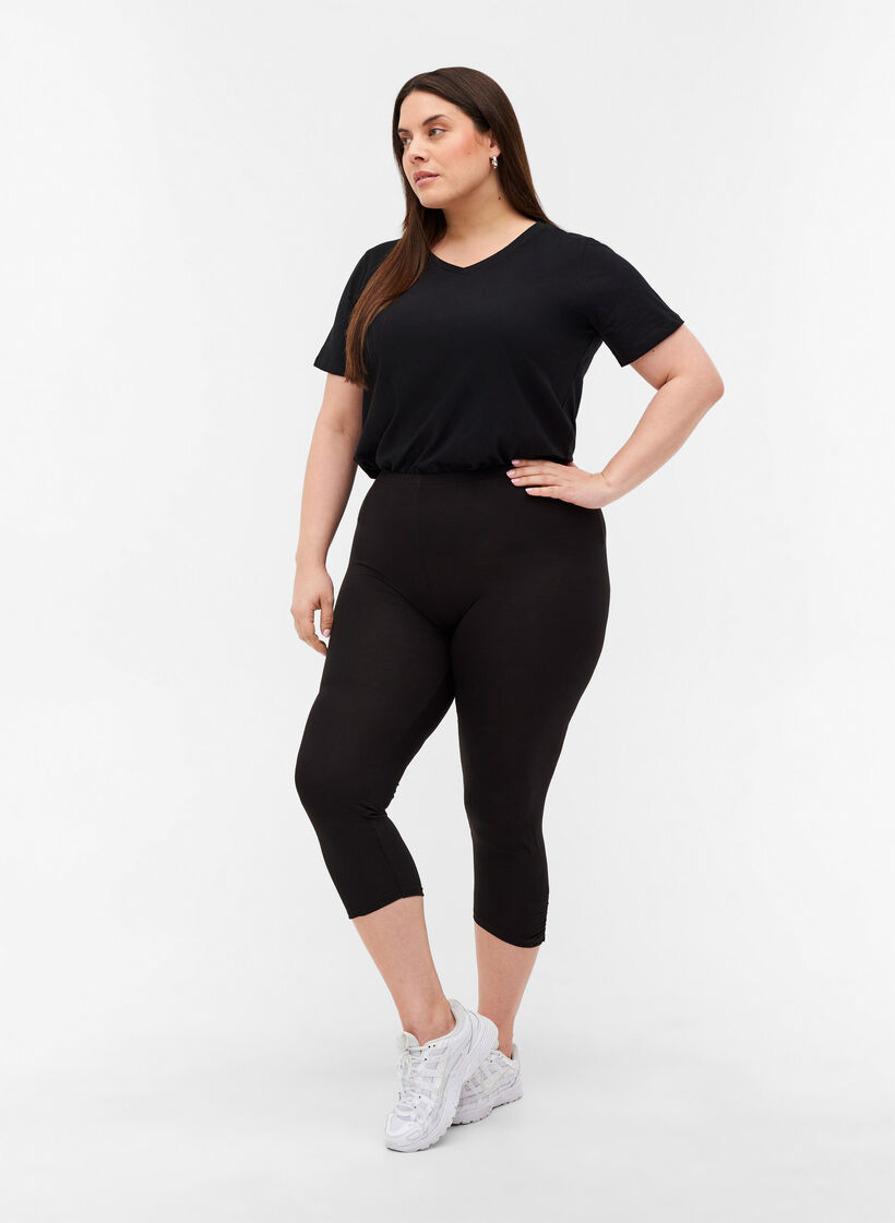 Basic 3/4-Leggings mit Faltendetails, Black, Model image number 0