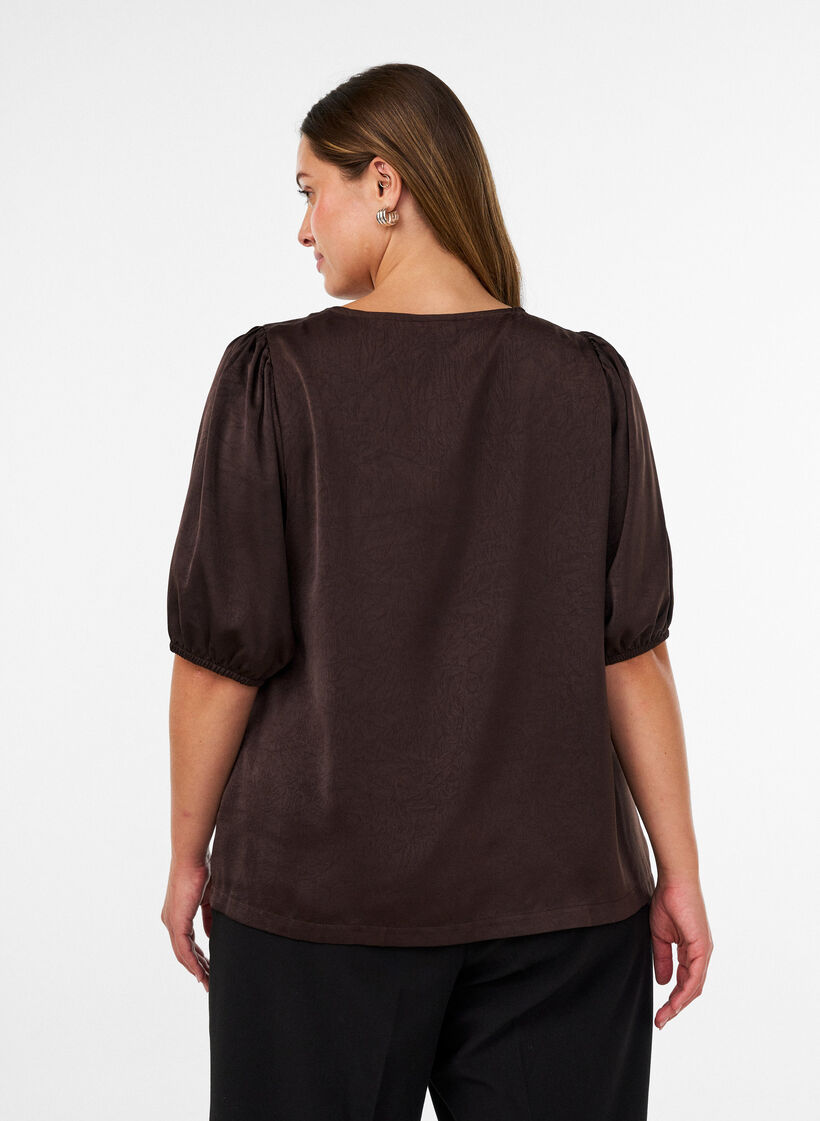 Bluse aus Satin mit Schleifen und ellbogenlangen &Auml;rmeln, Braun, Model image number 2