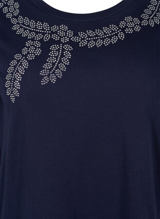 Kurzarm T-Shirt aus Baumwolle mit dekorativen Steinen, Navy Blazer Stone, Packshot image number 2