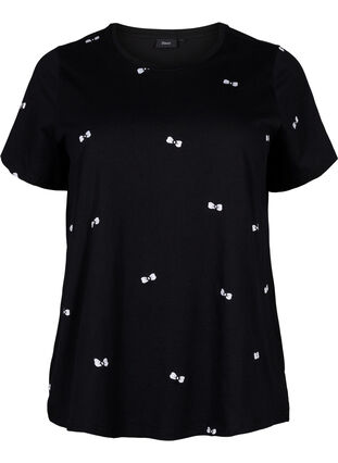 T-Shirt aus Bio-Baumwolle mit Herzen, Black W. Bow Emb. , Packshot image number 0