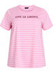 Gestreiftes T-Shirt mit Text-Print, Pink, Packshot image number 0
