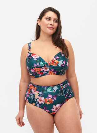 Bikini-Unterteil mit Streifen und hoher Taille, Meave Print, Model image number 0