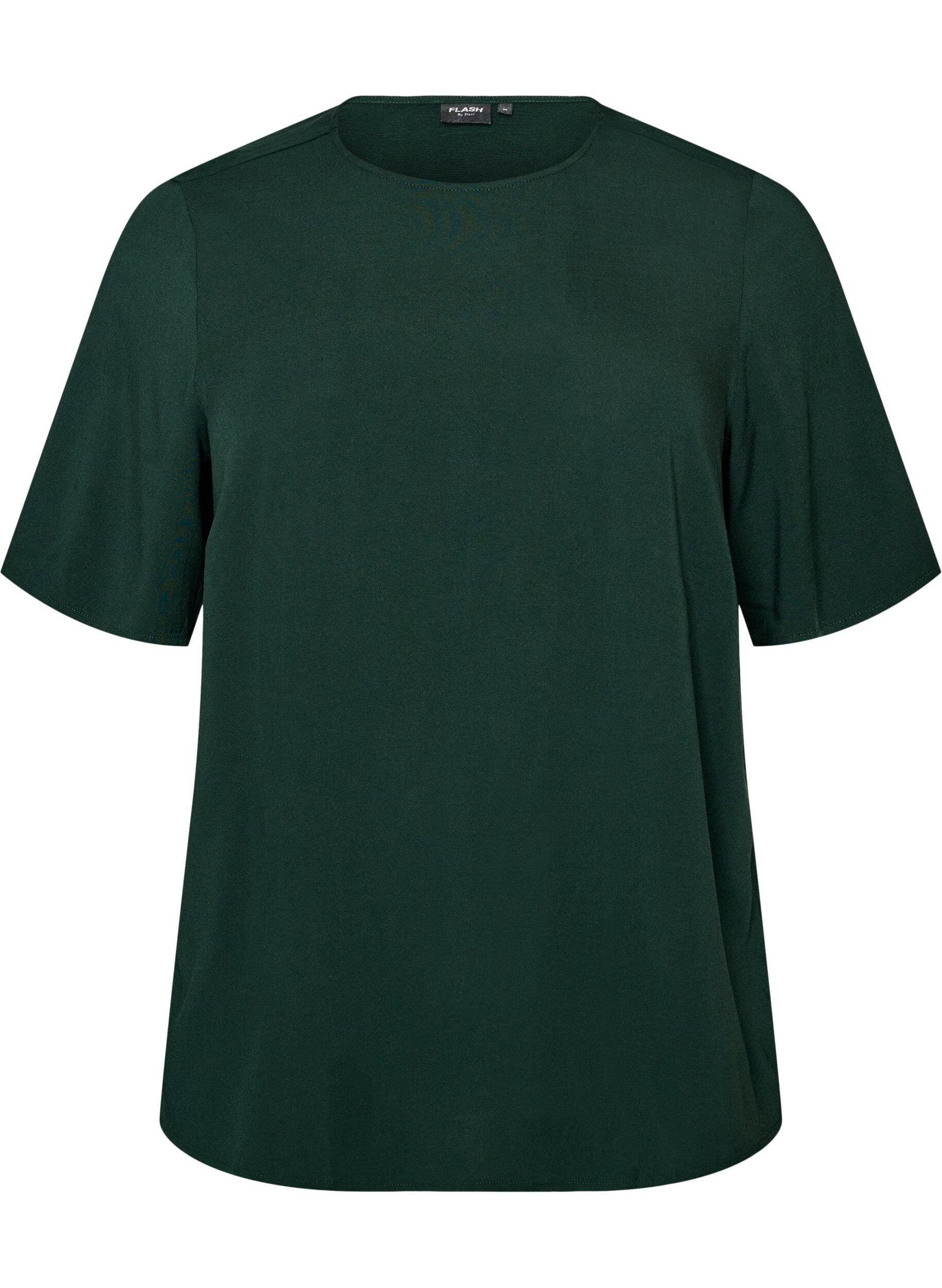 ZizziKurz&auml;rmelige, gewebte Bluse mit Rundhals, Gr&uuml;n, Packshot image number 0