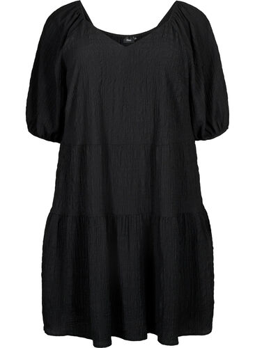 A-förmiges kurzes Kleid mit V-Ausschnitt, Black, Packshot image number 0