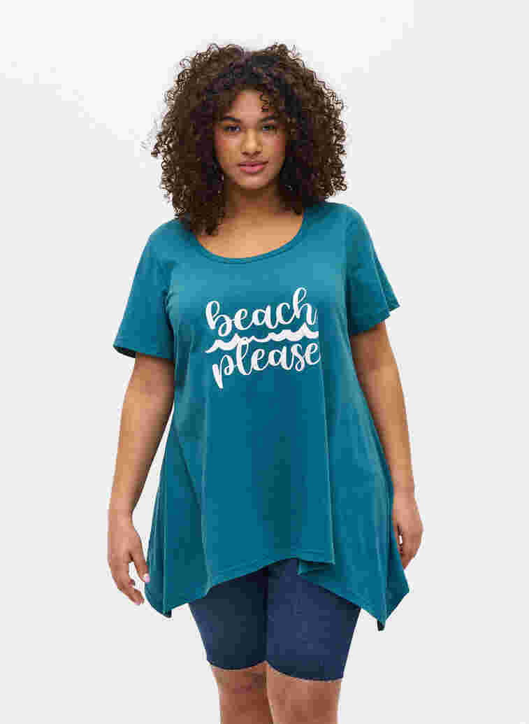 Kurzarm T-Shirt aus Baumwolle mit A-Linie, Dragonfly BEACH, Model image number 0