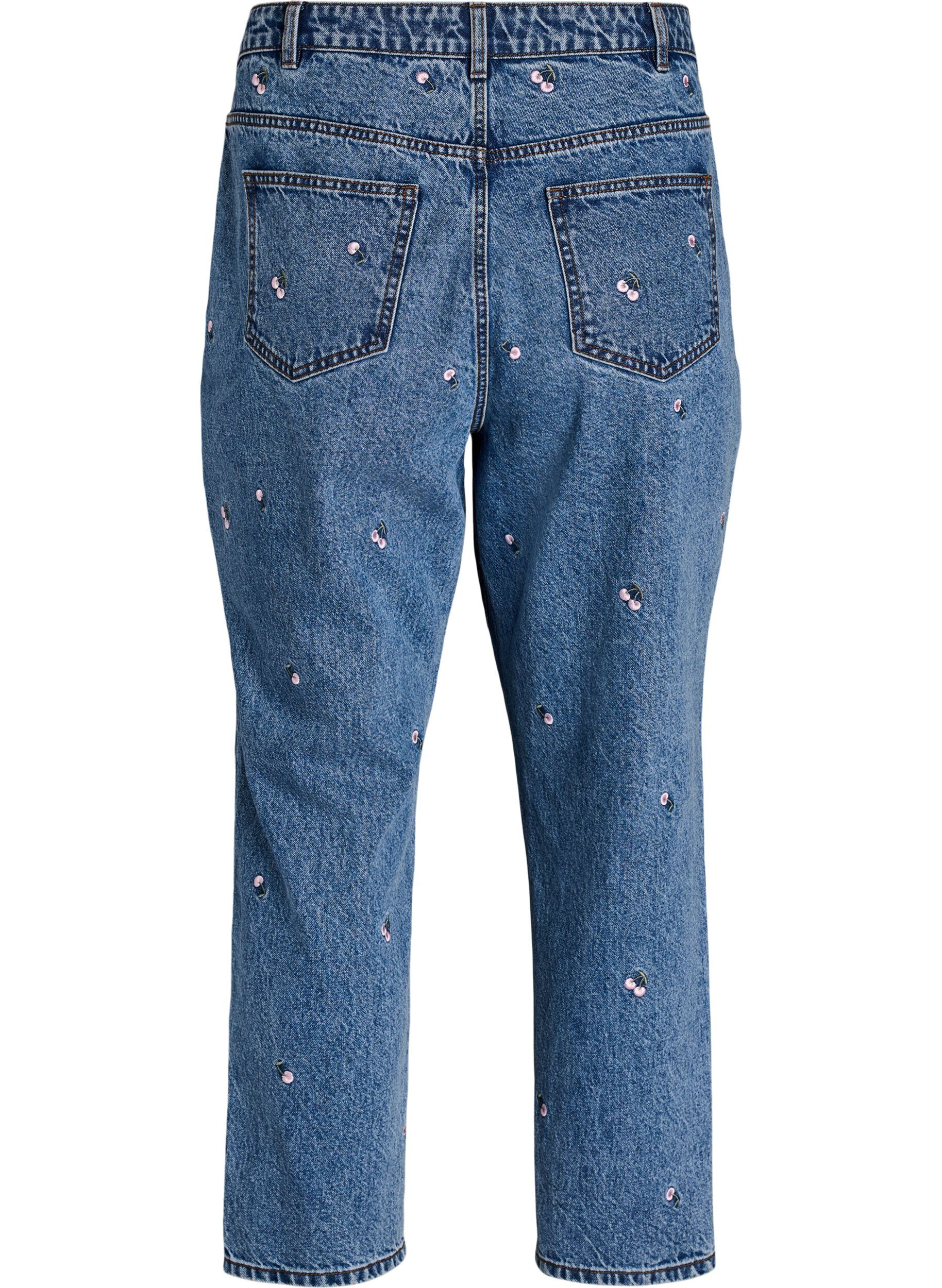 Zizzi Mille Mom Fit Jeans mit Stickerei, Blau, Packshot image number 1