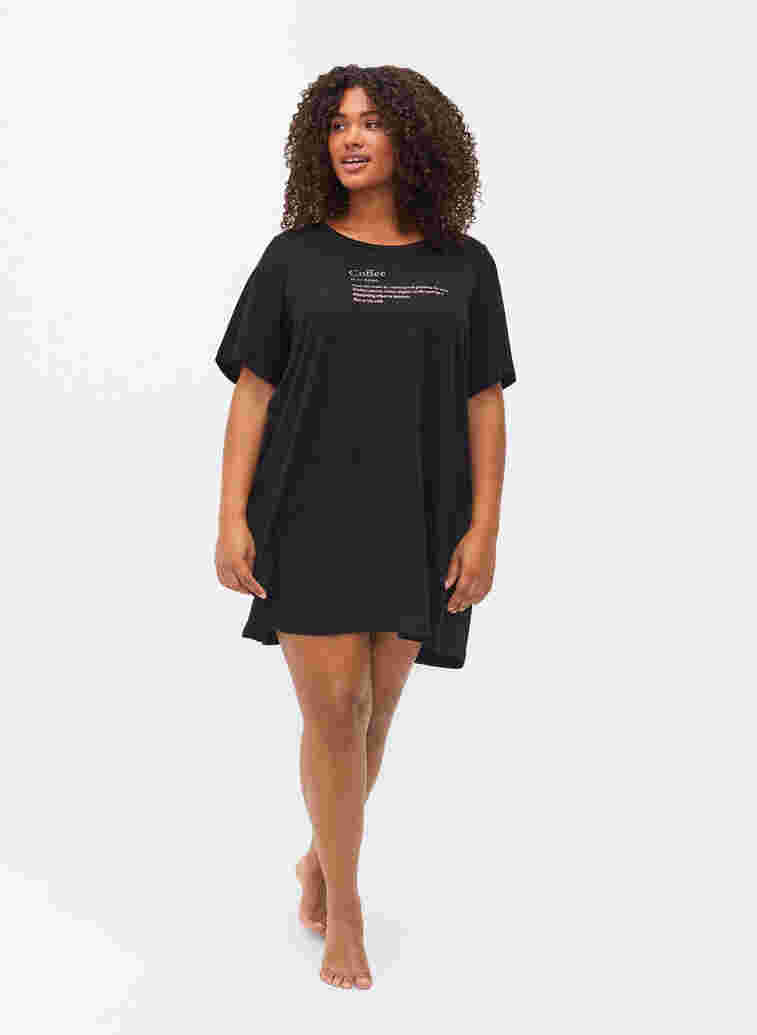 Oversized Nacht T-Shirt aus Bio-Baumwolle, Black W. coffee, Model image number 2