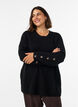 Strickbluse mit Rippstruktur und Knopfdetails, Schwarz, Model image number 0