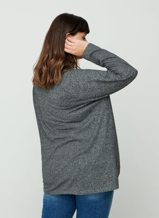 Melierte Bluse mit Reißverschlussdetail, Dark Grey Melange, Model image number 1