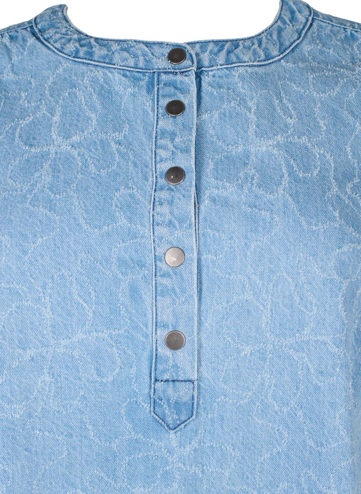 Kurzes Jeanskleid in A-Linie mit floralem Muster, Blau, Packshot image number 2