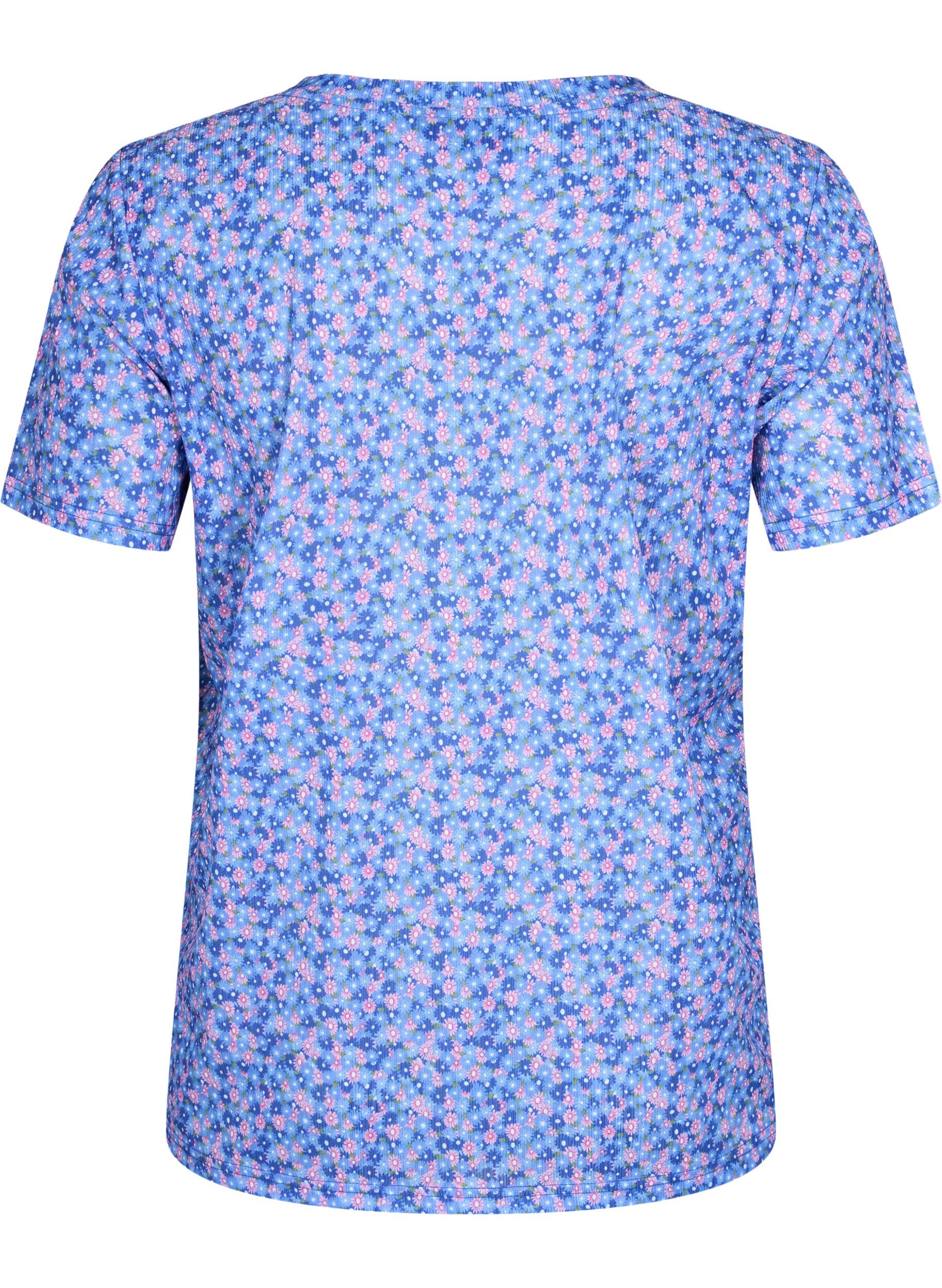 Zizzi FLASH - Bedrucktes T-Shirt mit V-Ausschnitt, Blue Rose Ditsy, Packshot image number 1