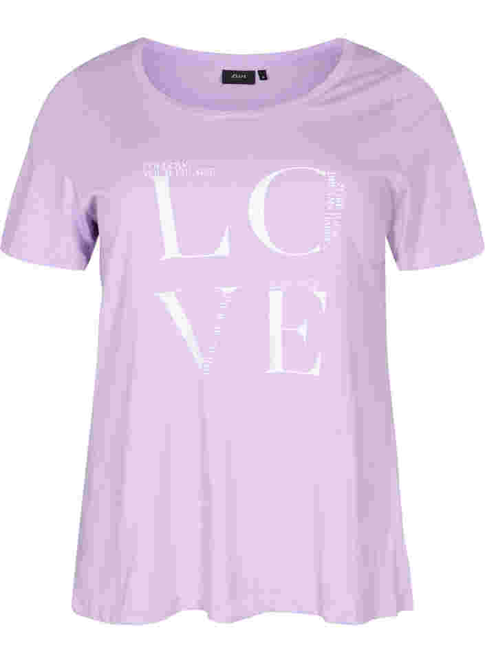 Kurzärmeliges Baumwoll-T-Shirt mit Aufdruck, Lavendula LOVE, Packshot image number 0